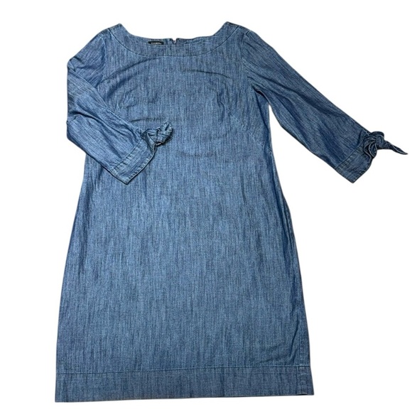 NWT Talbots Denim Dress Size 8 Back Zip Bow Cuff 3/4 Sleeve Jewel Neck - Picture 8 of 8
